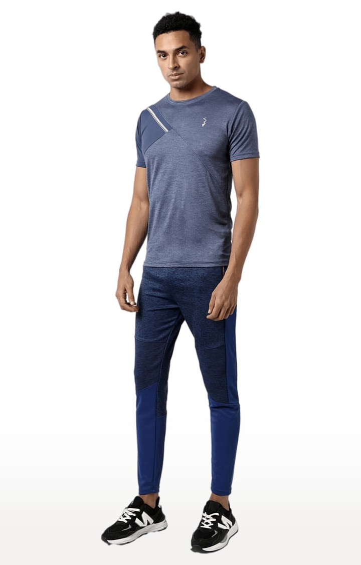 Men's Blue Colourblocked Regular Fit Trackpant