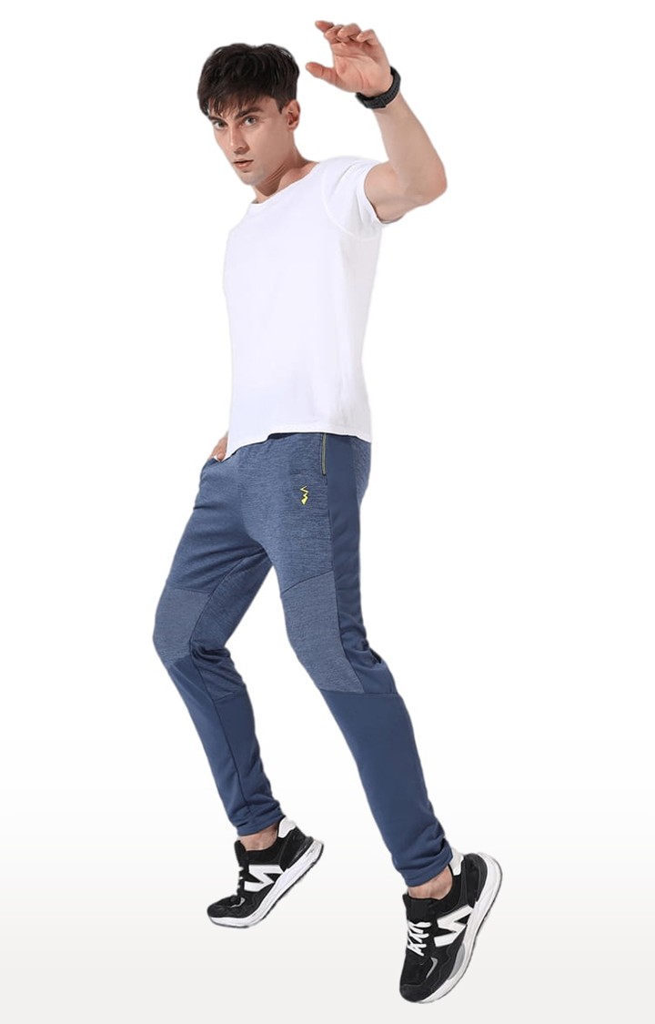 Men's Blue Melange Polyester Trackpants