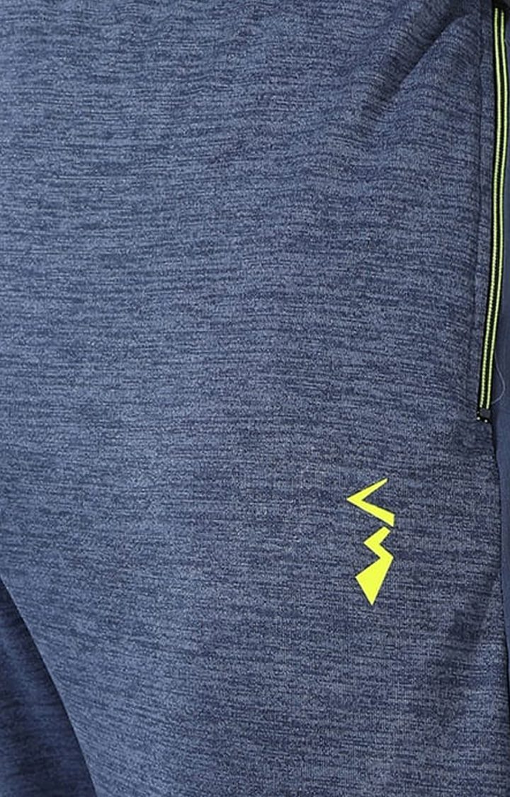 Men's Blue Melange Polyester Trackpants
