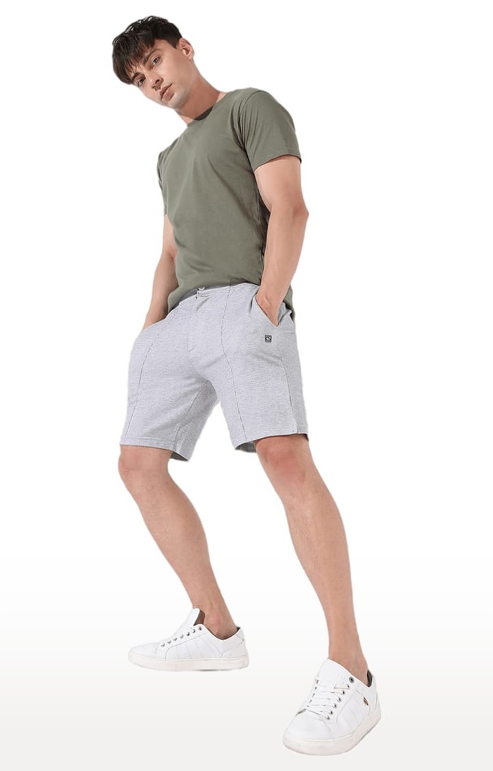 Men's Grey Solid Cotton Shorts