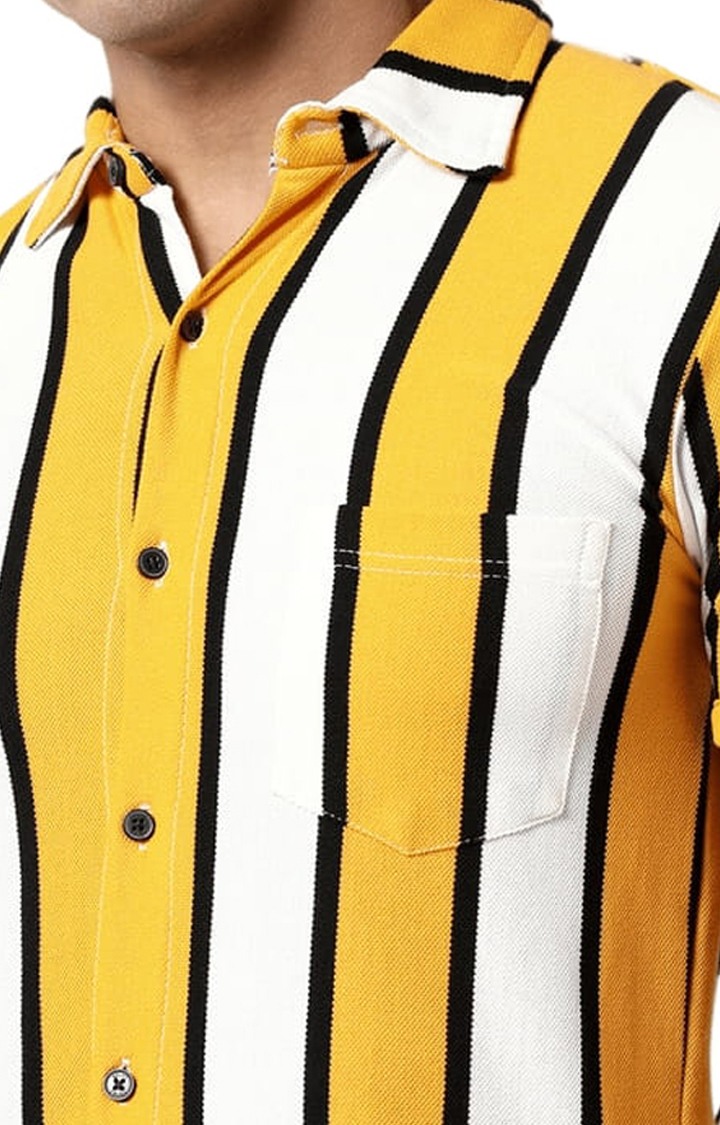 Men's Yellow Cotton Striped Casual Shirt