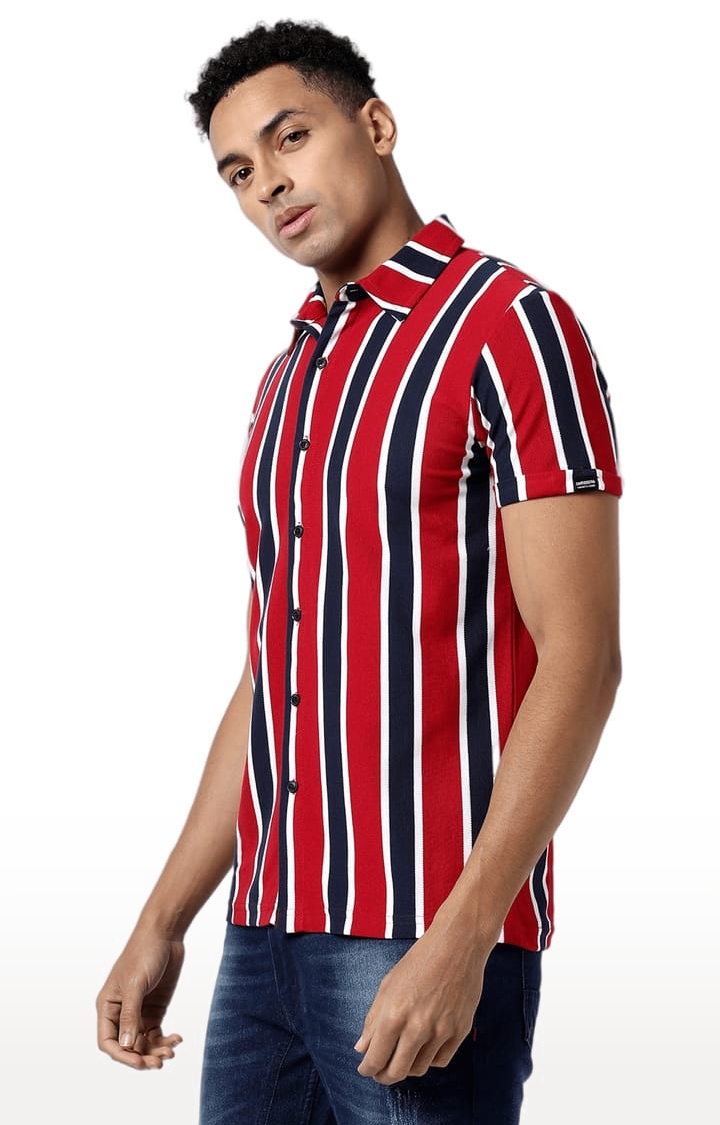 CAMPUS SUTRA | Men's Red Cotton Striped Casual Shirt