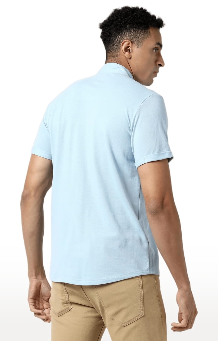 Men's Light Blue Cotton Solid Casual Shirt
