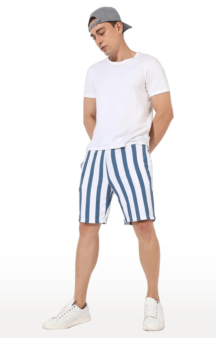 Men's White Striped Regular Fit Casual Shorts