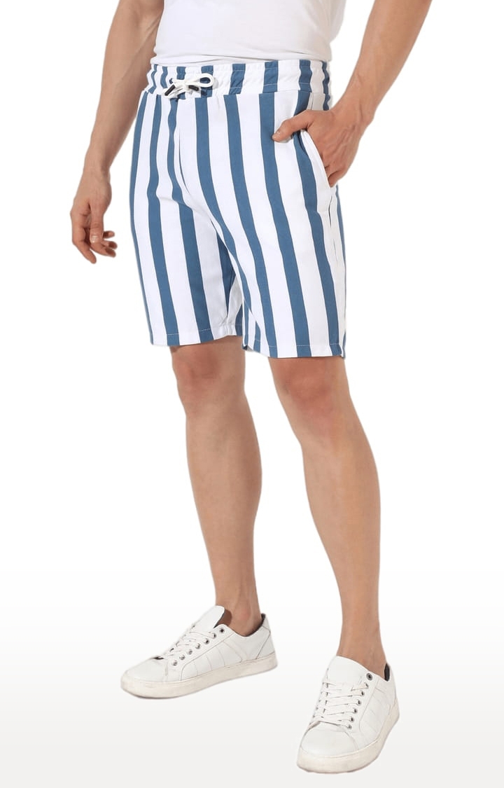 Men's White Striped Regular Fit Casual Shorts