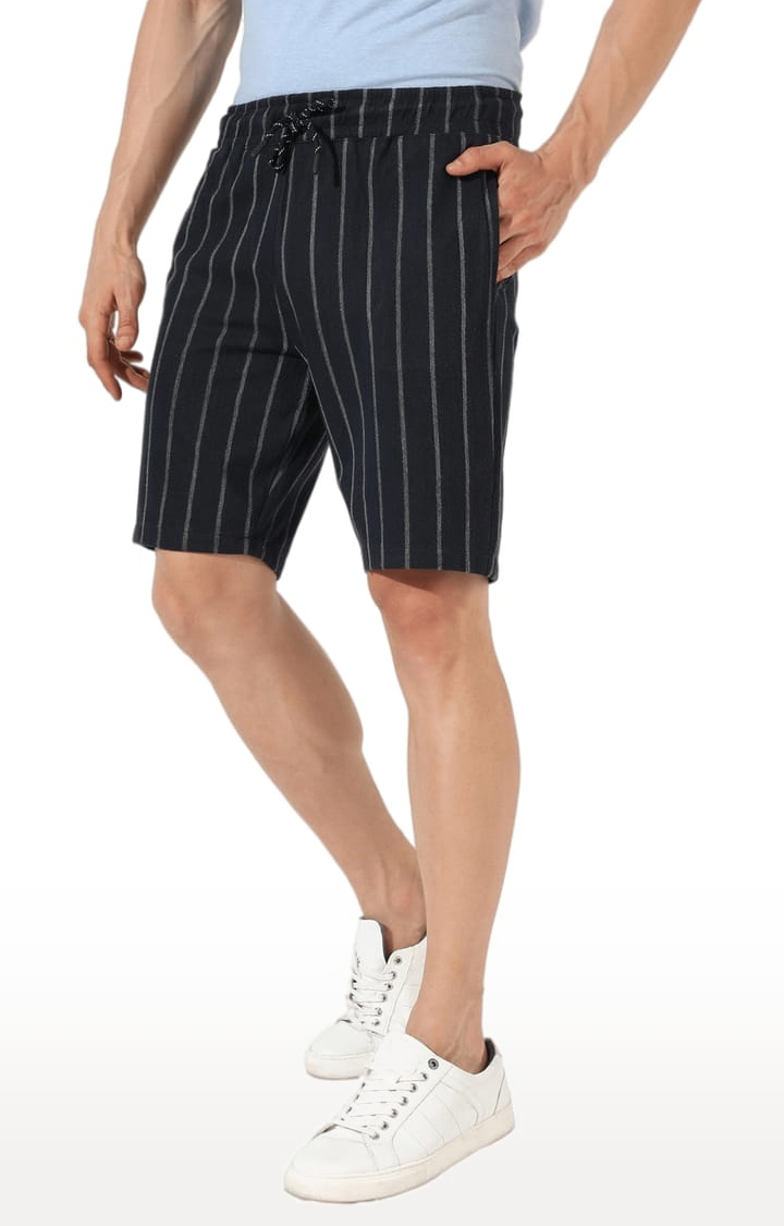 Men's Black Striped Regular Fit Casual Shorts