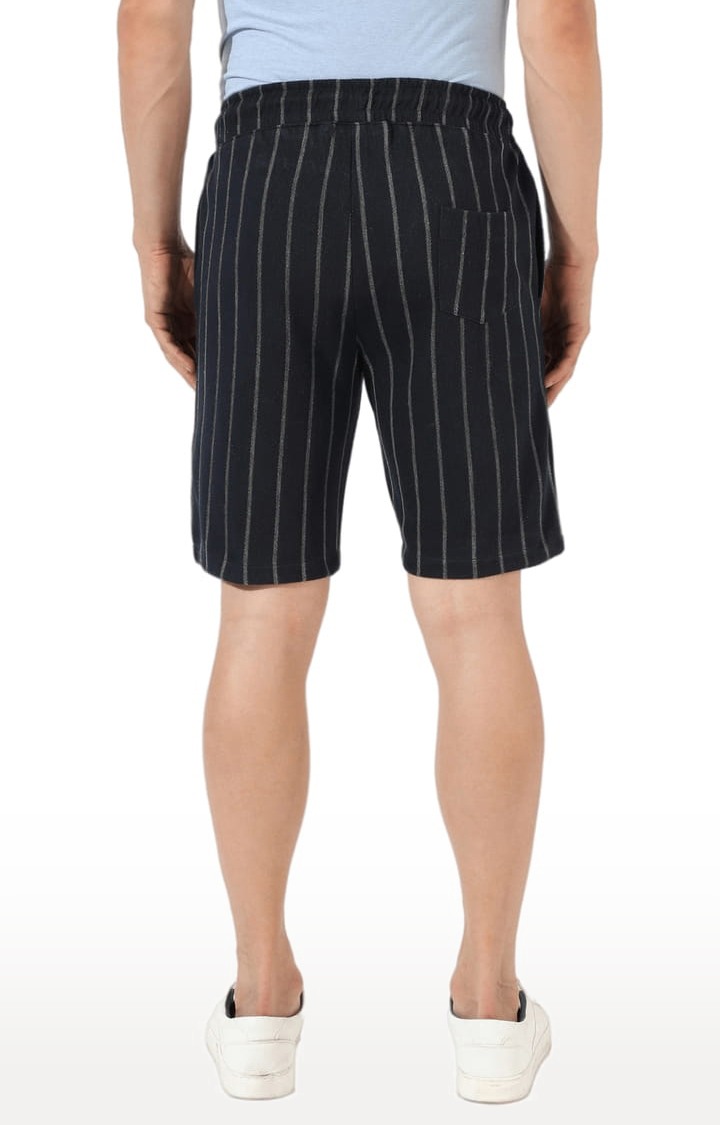 Men's Black Striped Cotton Shorts