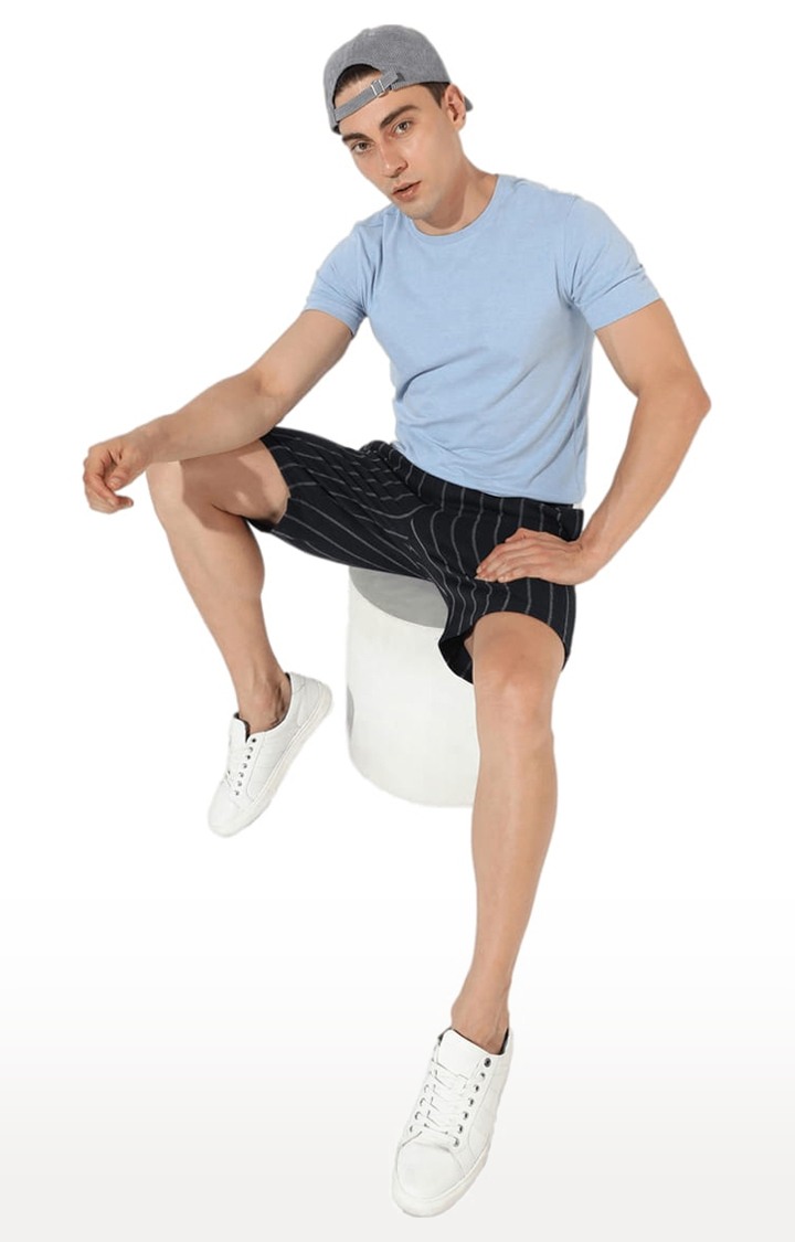 Men's Black Striped Cotton Shorts