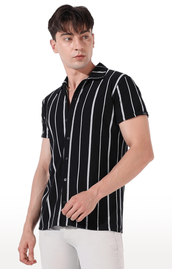 CAMPUS SUTRA | Men's Black Cotton Striped Casual Shirt 0
