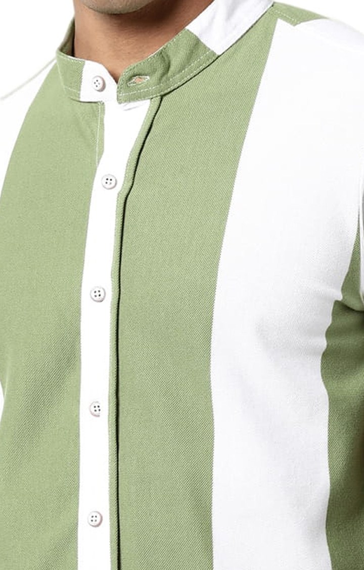 Men's Green Cotton Striped Casual Shirt