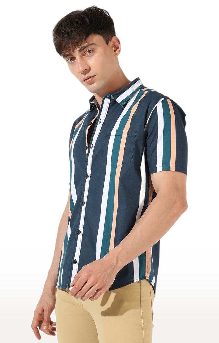 CAMPUS SUTRA | Men's Green Cotton Striped Casual Shirt