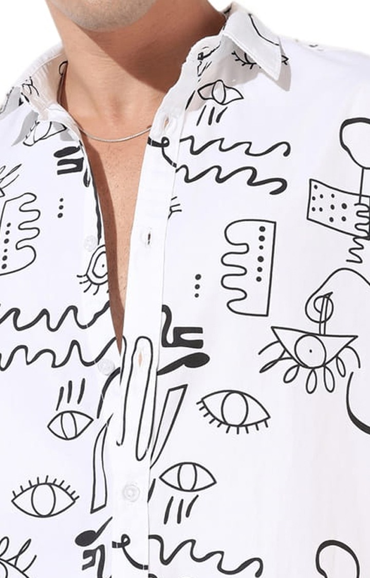 Men's White Printed Casual Shirts