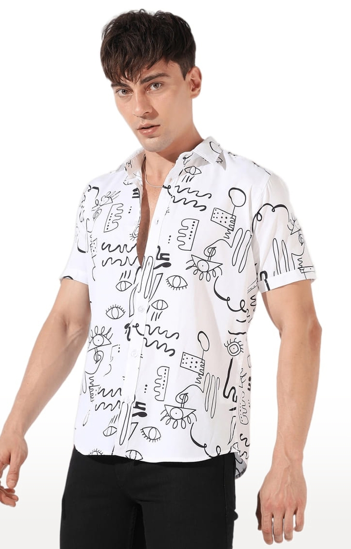 CAMPUS SUTRA | Men's White Cotton Graphics Casual Shirt
