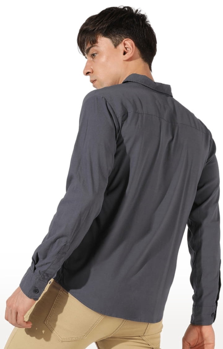 Men's Charcoal Grey Cotton Solid Casual Shirt