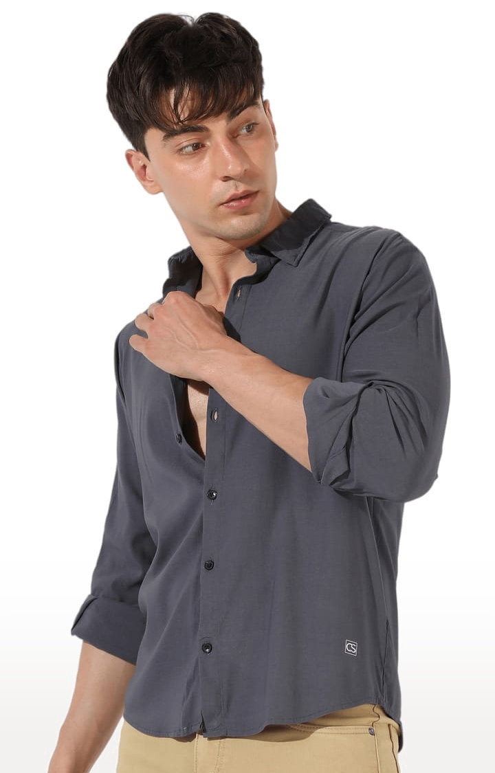 Men's Charcoal Grey Cotton Solid Casual Shirt