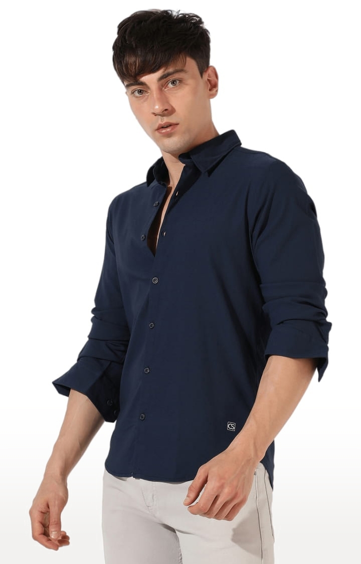 CAMPUS SUTRA | Men's Navy Blue Cotton Solid Casual Shirt