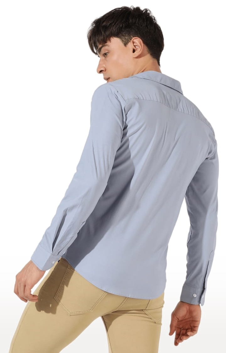 Men's Light Grey Cotton Solid Casual Shirt