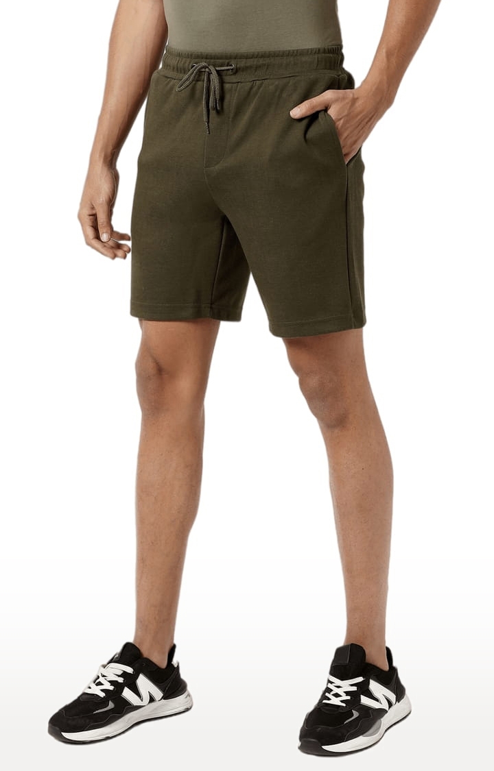 CAMPUS SUTRA | Men's Solid Olive Green Regular Fit Casual Shorts