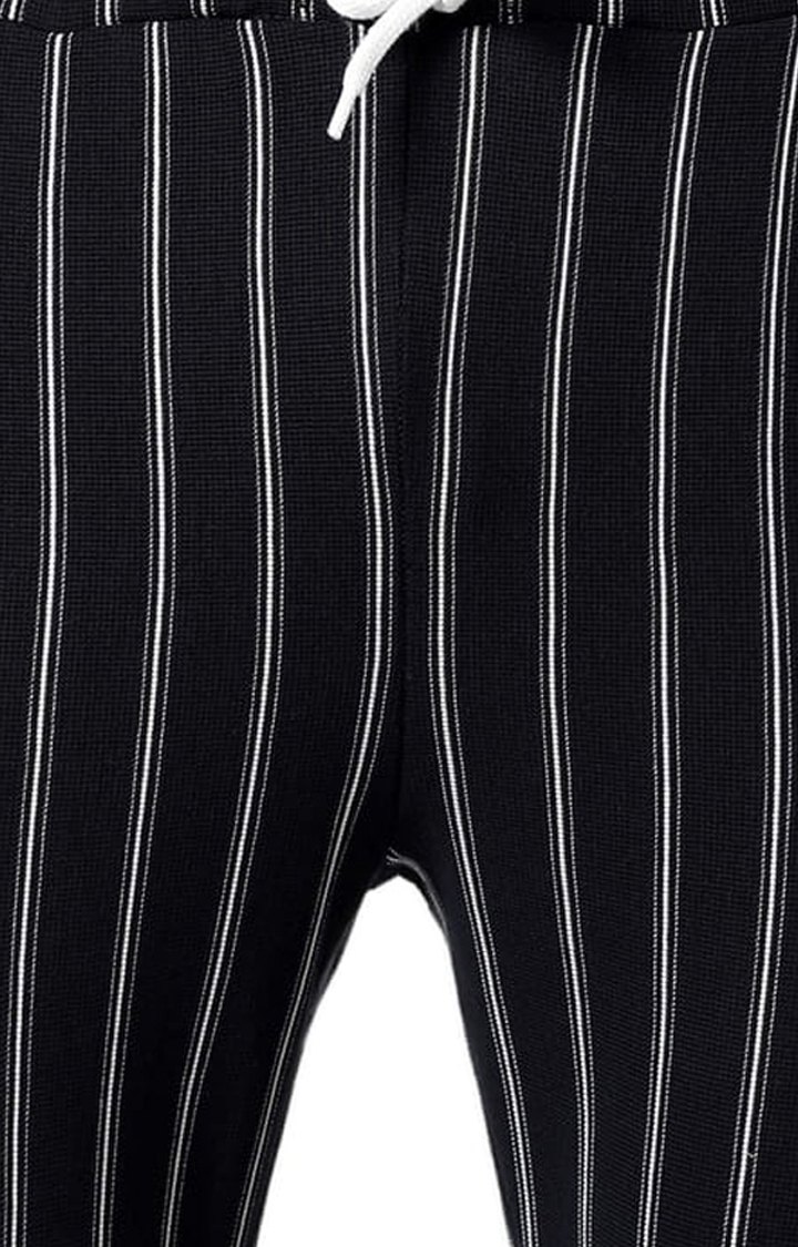 Men's Black Striped Cotton Casual Pants