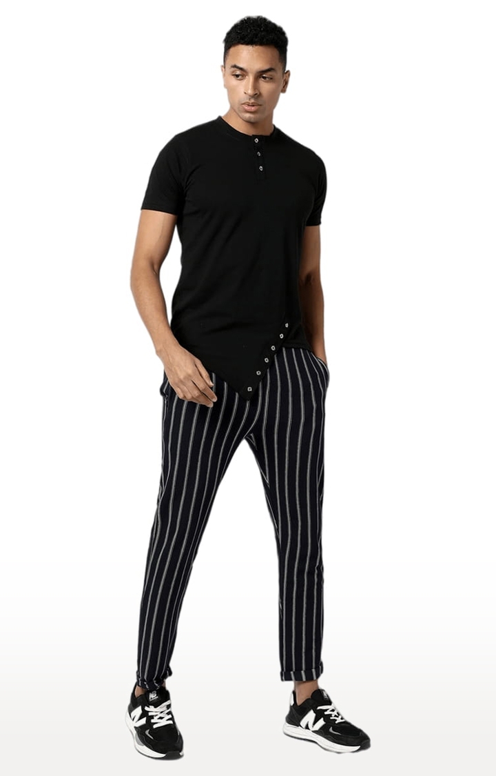 Men's Black Striped Regular Fit Casual Pant