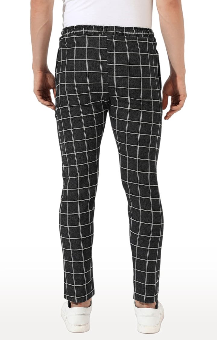 Men's Black Checked Cotton Trackpants