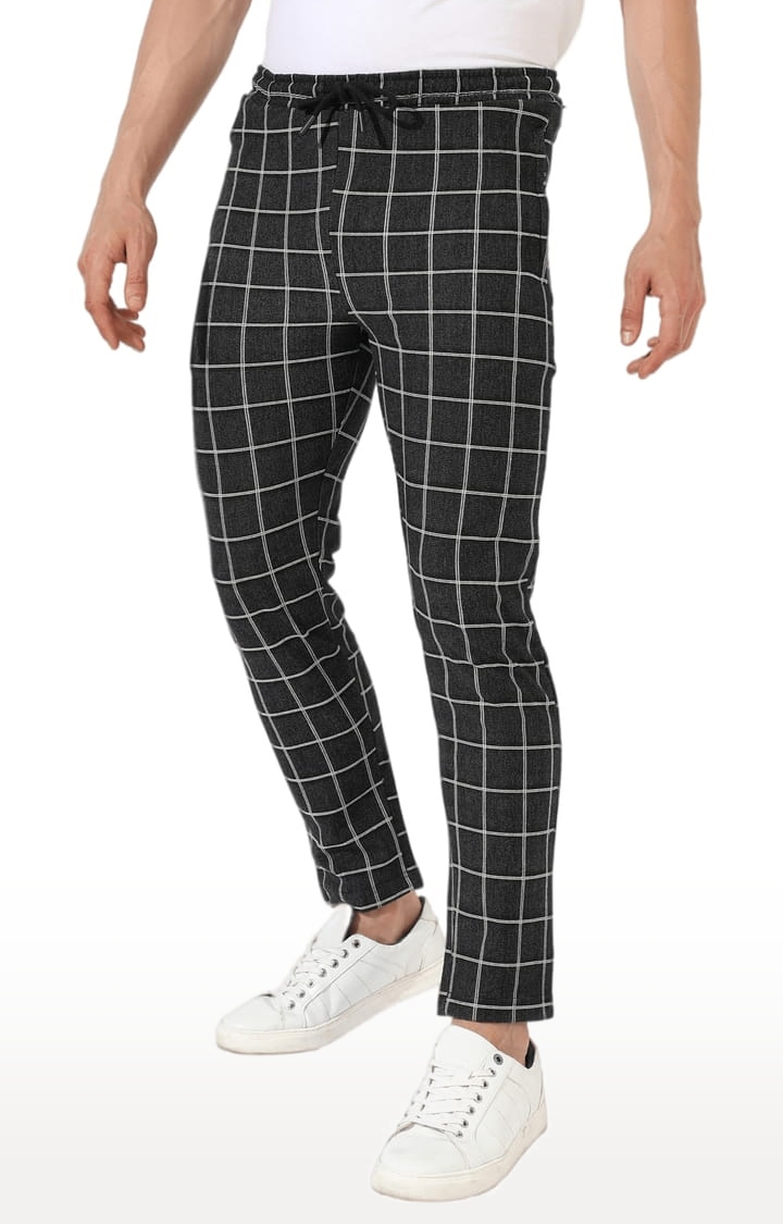 CAMPUS SUTRA | Men's Black Checkered Regular Fit Trackpant
