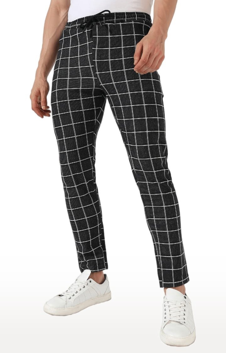 Men's Black Checkered Regular Fit Trackpant