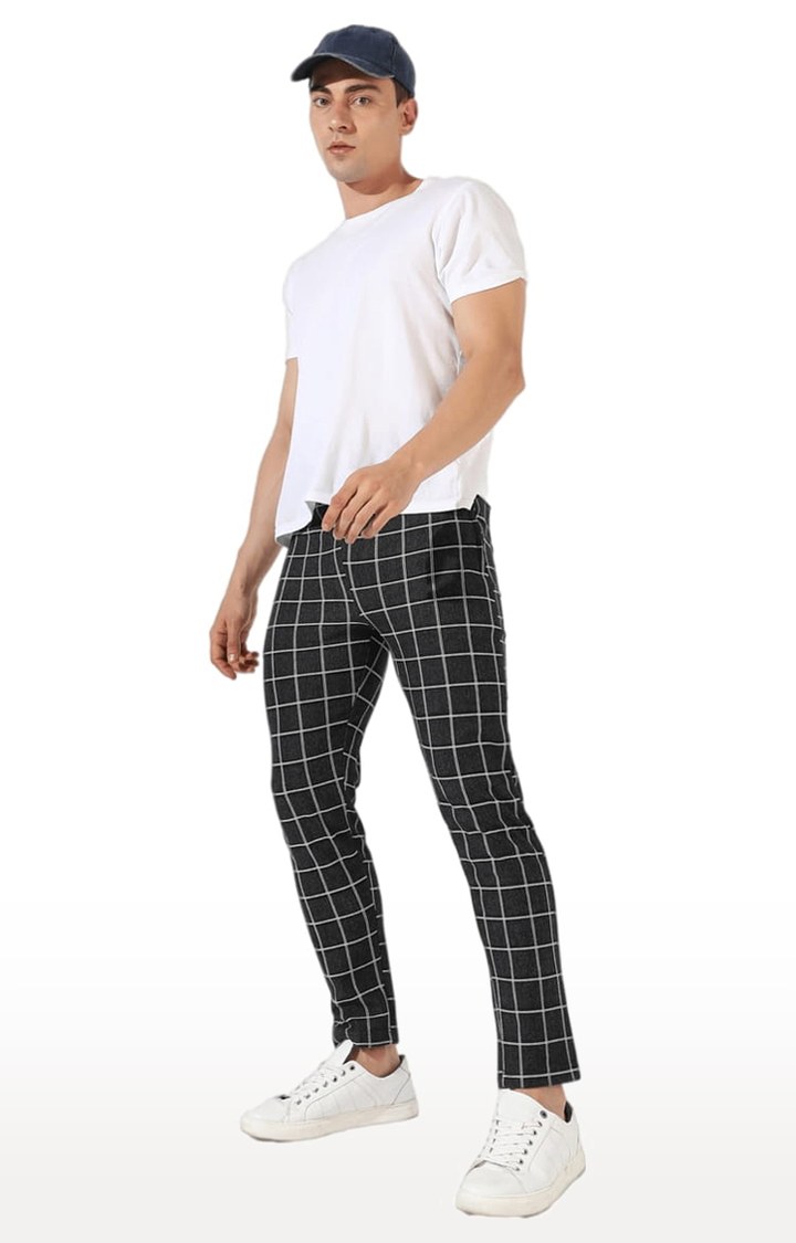 Men's Black Checked Cotton Trackpants