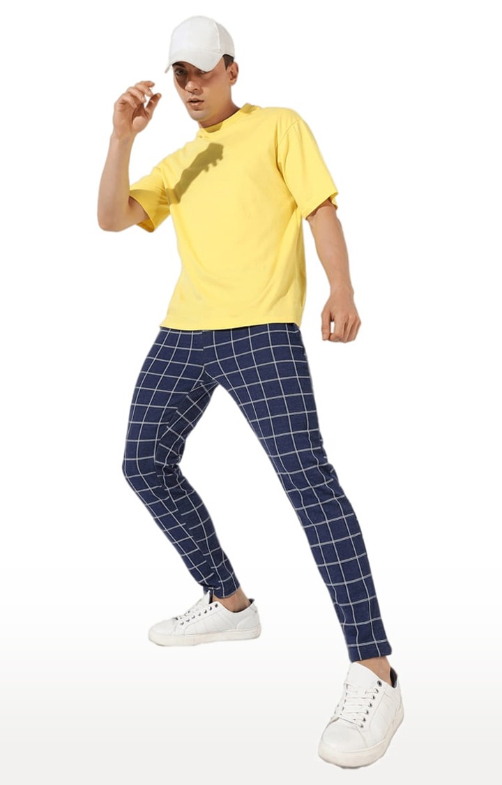 Men's Dark Blue Checked Cotton Trackpants