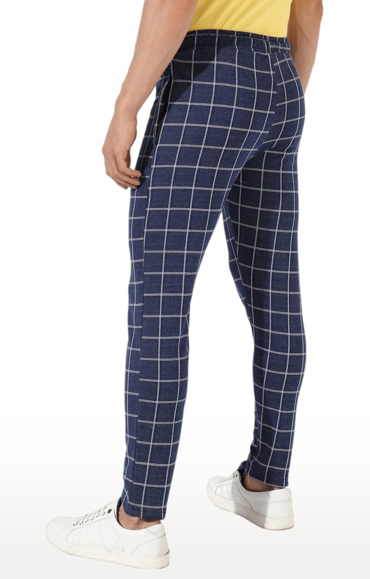 Men's Dark Blue Checkered Regular Fit Trackpant