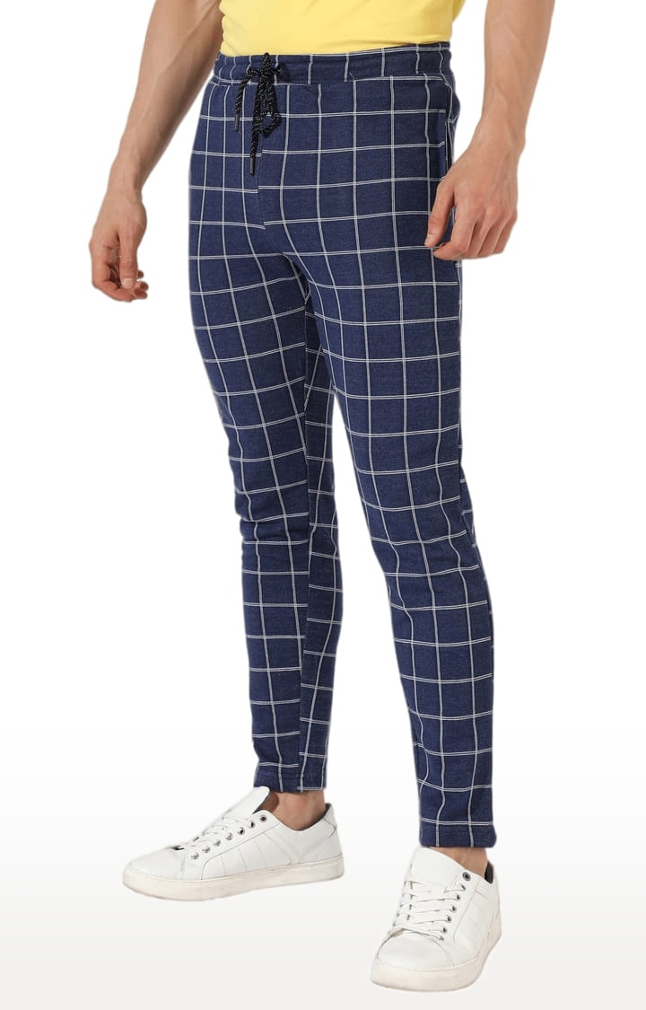 CAMPUS SUTRA | Men's Dark Blue Checkered Regular Fit Trackpant