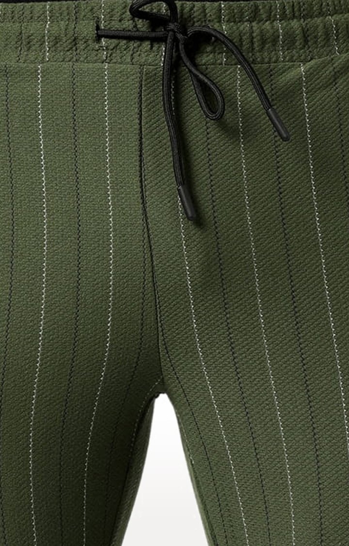 Men's Green Striped Cotton Trackpants