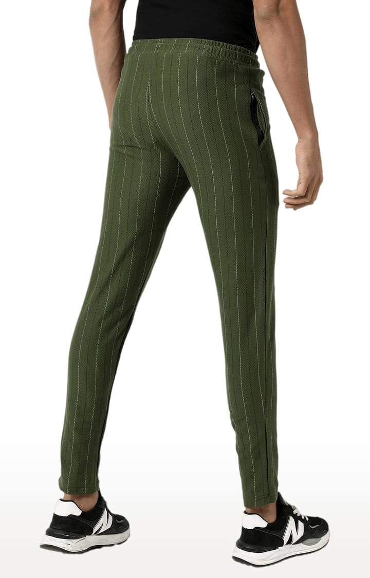 Men's Green Striped Cotton Trackpants