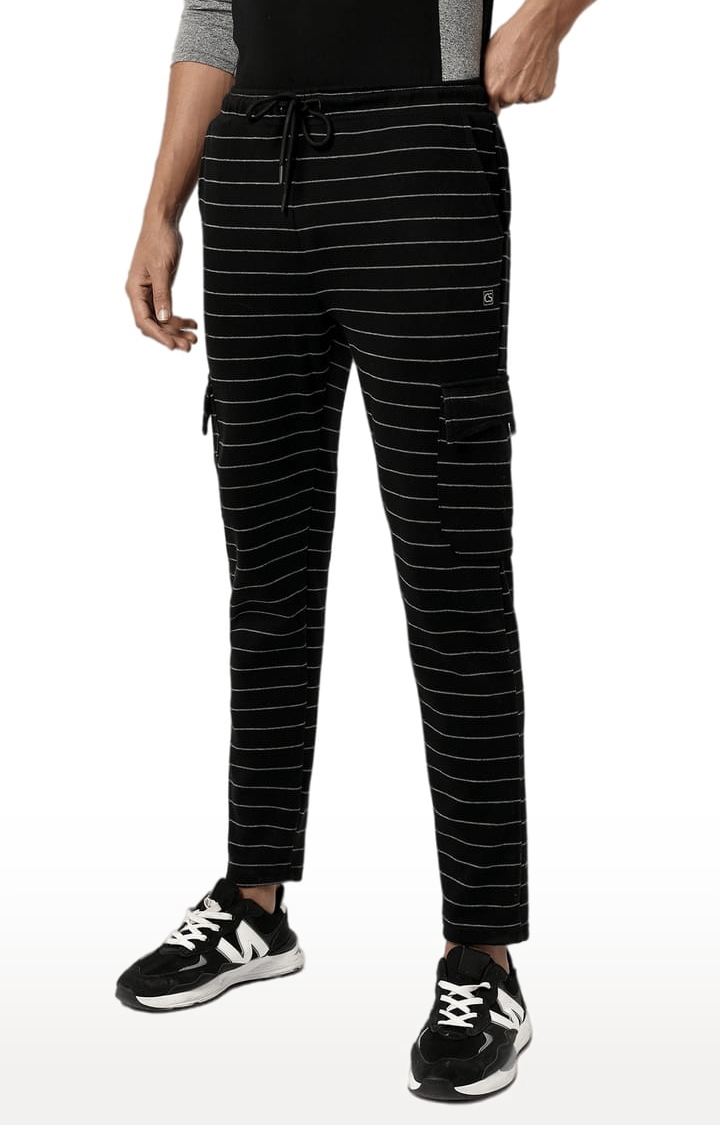 CAMPUS SUTRA | Men's Black Striped Regular Fit Trackpant