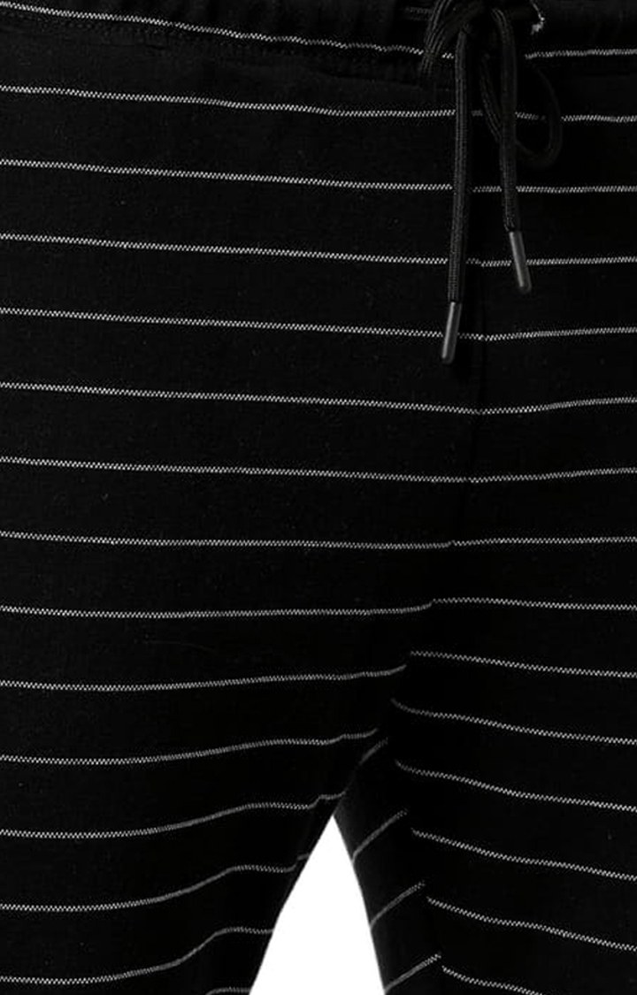 Men's Black Striped Cotton Cargos