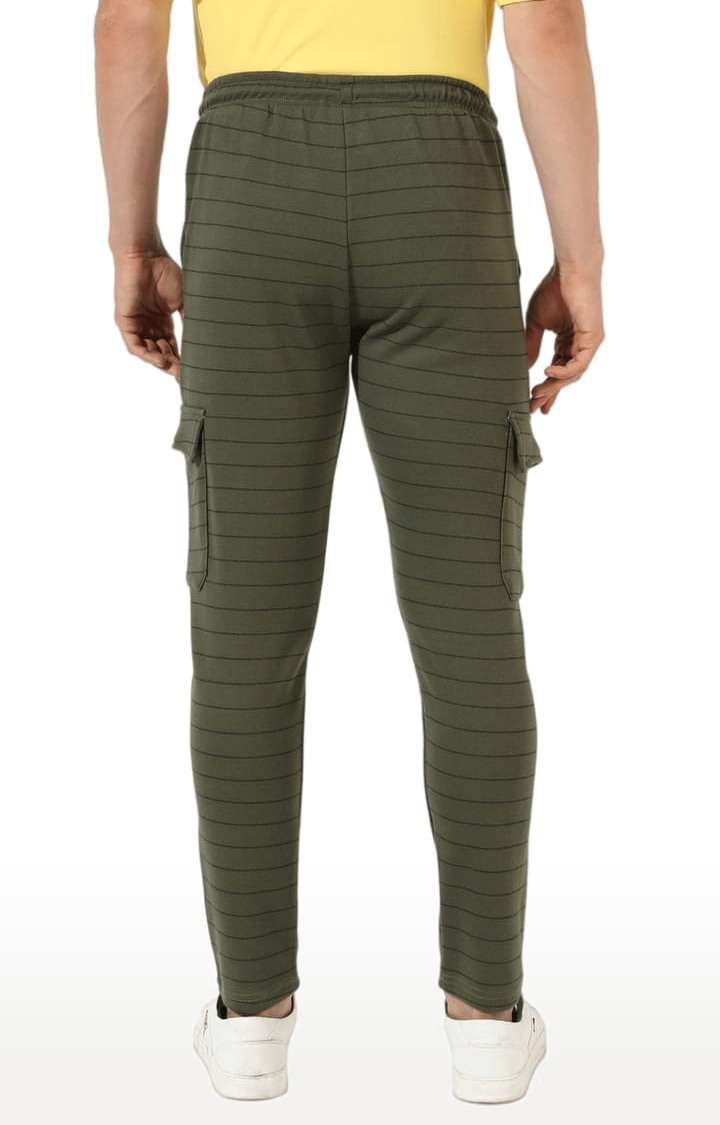 Men's Olive Green Striped Regular Fit Trackpant