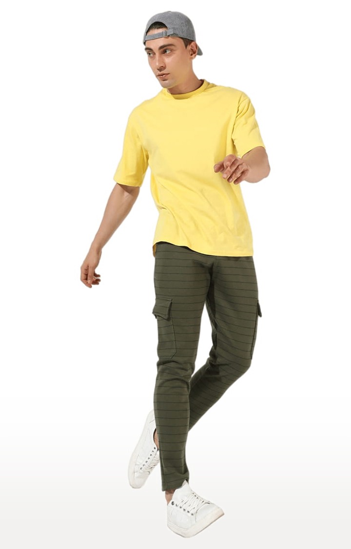 Men's Olive Green Striped Regular Fit Trackpant