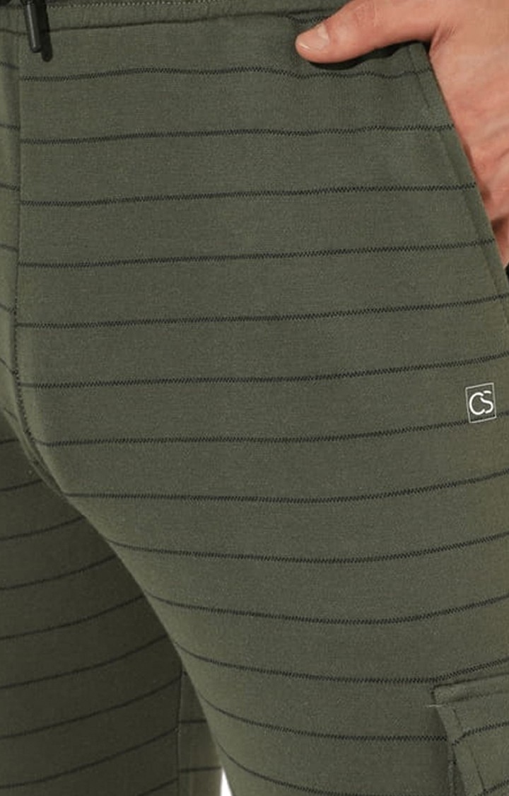 Men's Green Striped Cotton Cargos