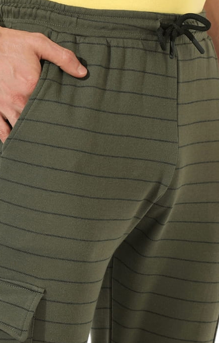 Men's Olive Green Striped Regular Fit Trackpant