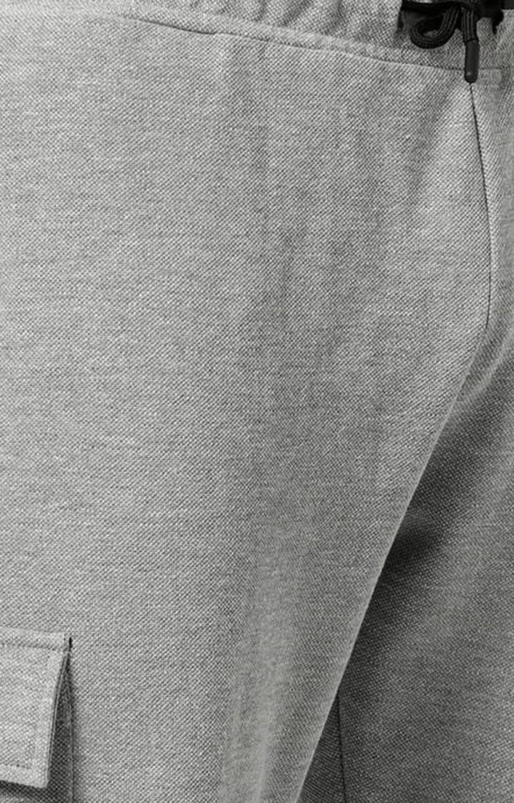Men's Grey Solid Cotton Cargos