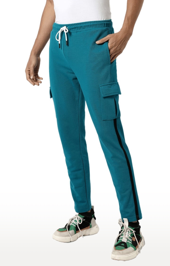 Men's Solid Aqua Blue Regular Fit Trackpant