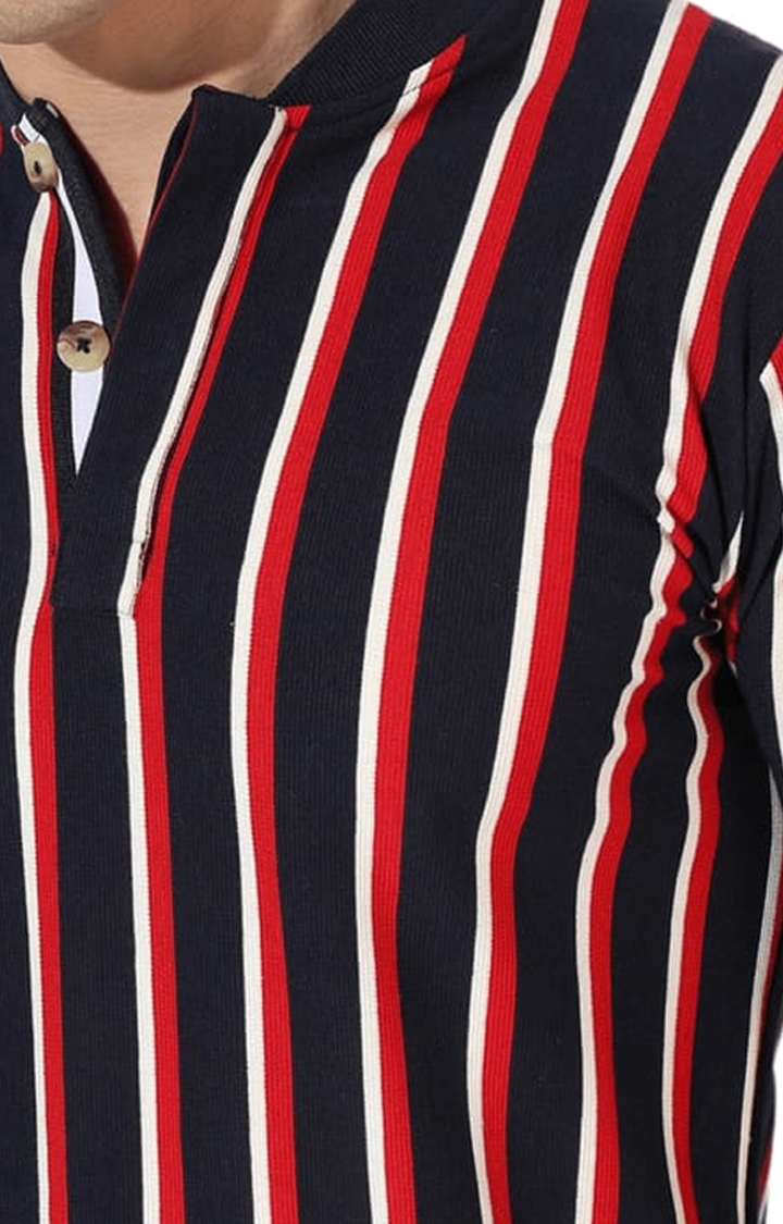 Men's Multicolour Cotton Striped Regular T-Shirt