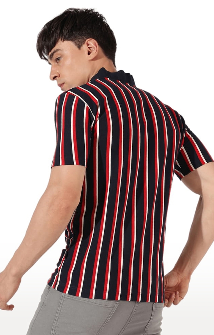 Men's Multicolour Cotton Striped Regular T-Shirt