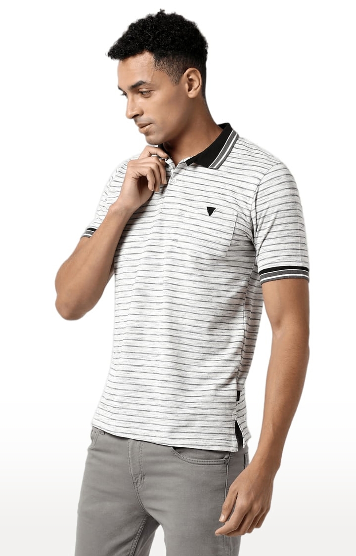 CAMPUS SUTRA | Men's Grey Cotton Striped Polo T-Shirt