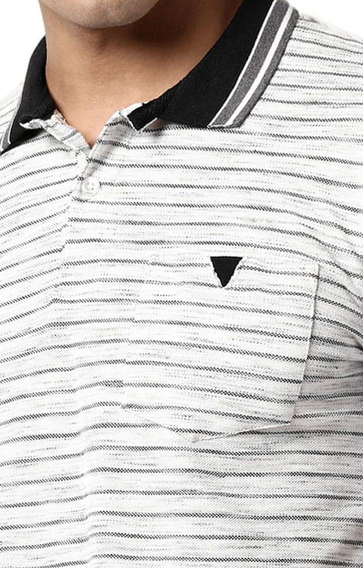 Men's Grey Cotton Striped Polo T-Shirt