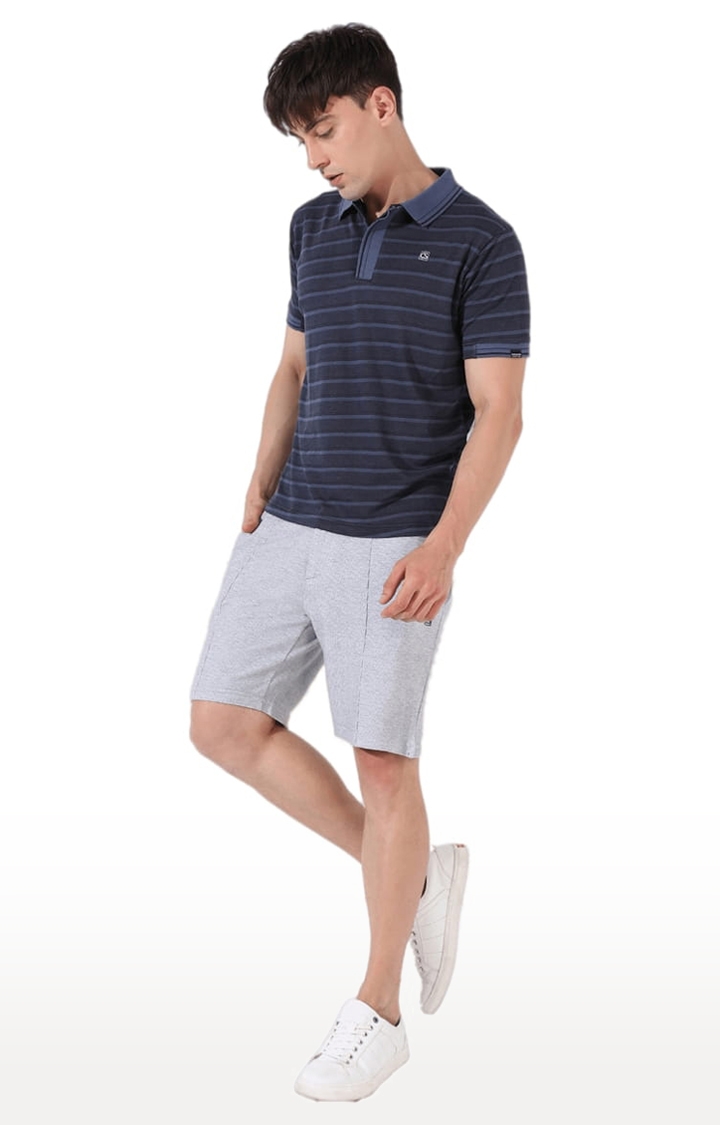CAMPUS SUTRA | Men's Grey Cotton Striped Polo T-Shirt 1