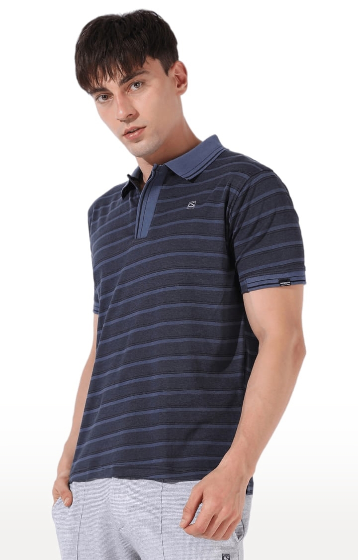 CAMPUS SUTRA | Men's Grey Cotton Striped Polo T-Shirt 0