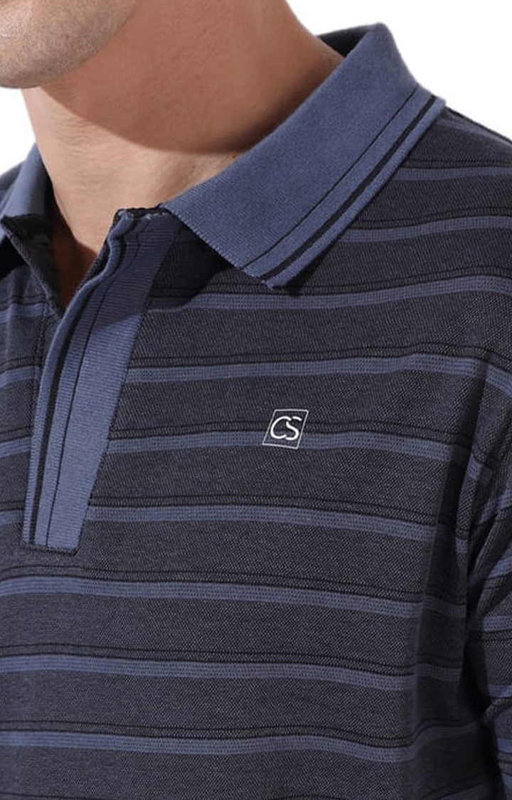 CAMPUS SUTRA | Men's Grey Cotton Striped Polo T-Shirt 4