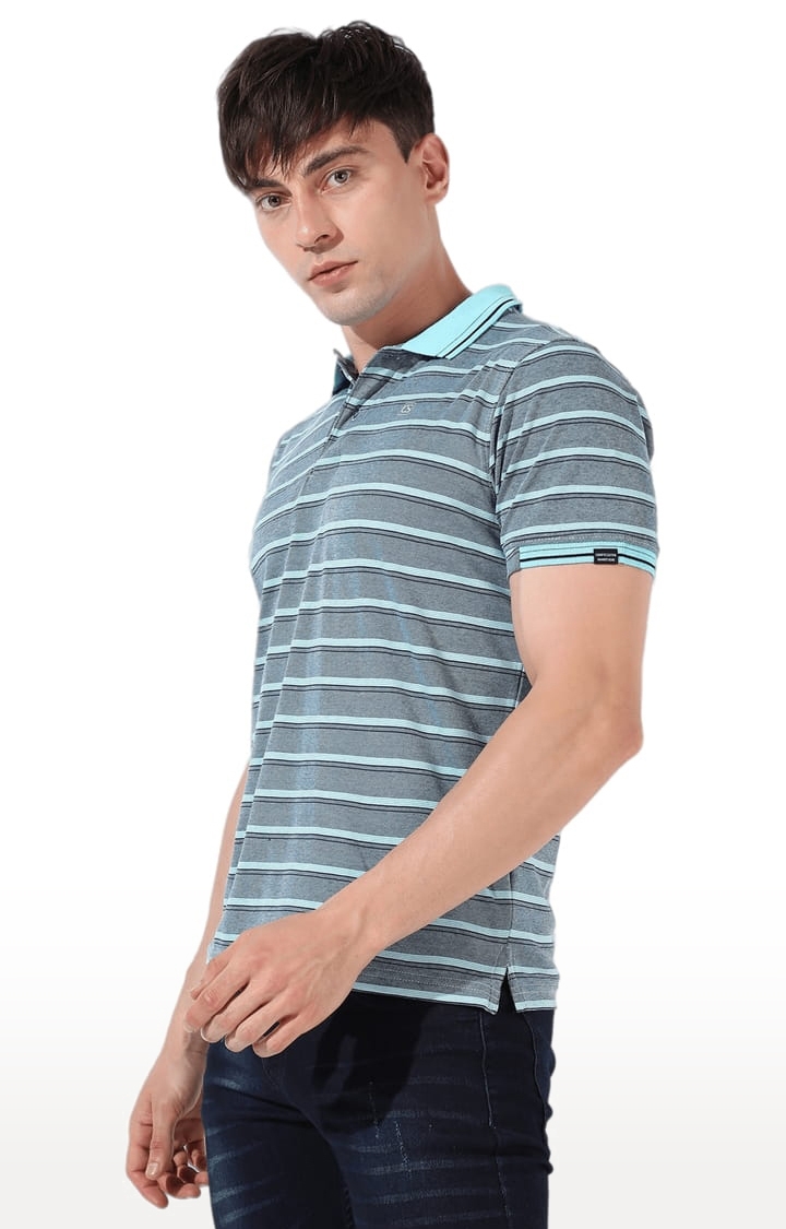 CAMPUS SUTRA | Men's Blue Cotton Striped Polo T-Shirt