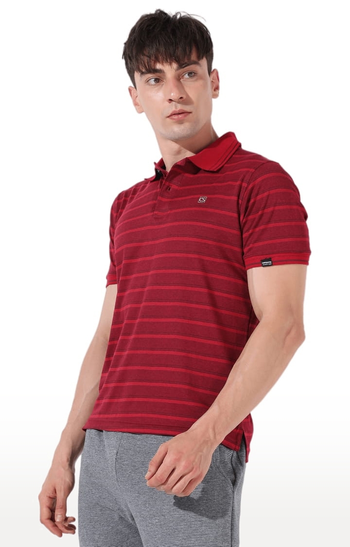 CAMPUS SUTRA | Men's Red Polycotton Striped Polo T-Shirt